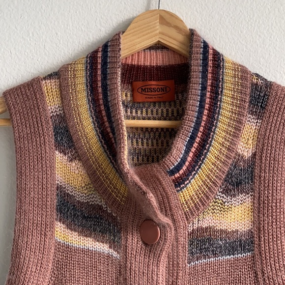 Missoni Sleeveless Striped Dusty Pink Wool Cardigan - Picture 2 of 14